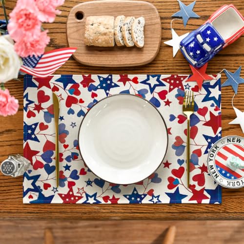 Artoid Mode Blue Red Stars Patriotic 4th of July Table Runner, Seasonal Kitchen Dining Table Decoration for Home Party Decor 13x48 Inch