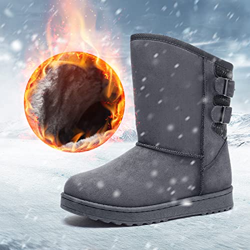 FRACORA Womens Winter Snow Boots Fur Lined Boots Winter Warm Mid Calf Boots for Women(Grey,US6)