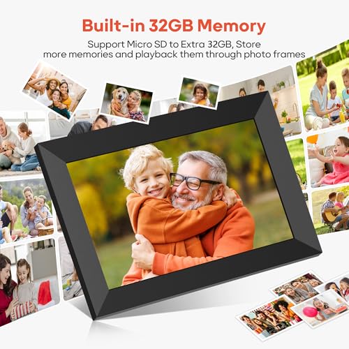 Frameo 10.1 Inch WiFi Digital Picture Frame, 1280x800 HD IPS Touch Screen Photo Frame Electronic, 32GB Memory, Auto-Rotate, Wall Mountable, Share Photos/Videos Instantly via Frameo App from Anywhere