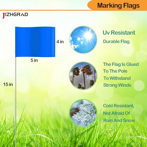 JIZHGRAD Blue Marking Flags, 20 Pack Marker Flags, 15x4x5 Inch Lawn Flags, Boundary Flags Dog Training Flags for Yard Flags, Invisible Fence Flags, Survey Flags, Landscape Flags, Sprinkler Flags,