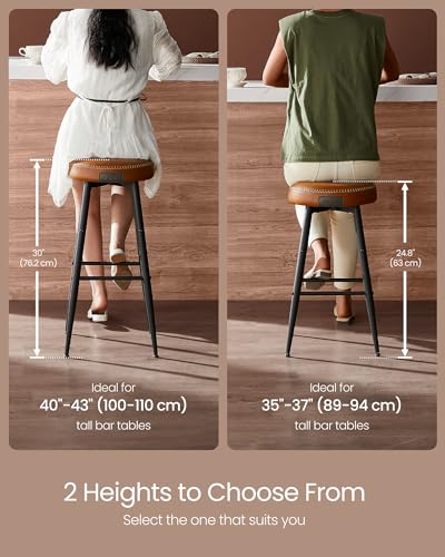 VASAGLE EKHO Collection - Bar Stools Set of 2, Counter Height Bar Stools, Kitchen Counter Stools, Mid-Century Modern Backless Counter Stools, 24.8-Inch Tall, Kitchen Island Home Bar, Caramel Brown