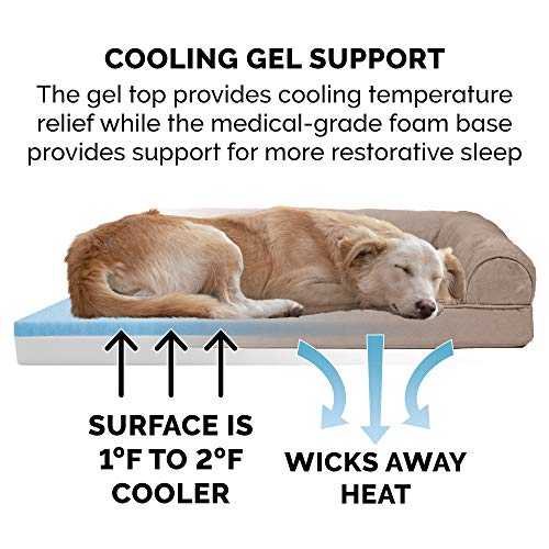 Furhaven Cooling Gel Dog Bed for Medium/Small Dogs w/ Removable Bolsters & Washable Cover, For Dogs Up to 35 lbs - Plush & Suede Sofa - Deep Pool, Medium