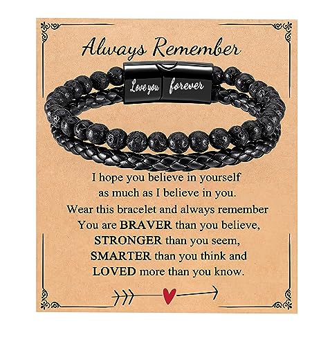 BABORI Bracelets for Son Anniversary Birthday Gift for Him Leather Beads Bracelet Christmas Graduation Father's Day Jewelry Tigter Eyes Beads 8.5 Inches