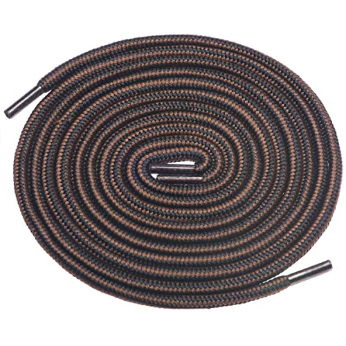 Birch 1/5" Thick Tough and Heavy Duty Round Boot Laces for Boots and Hiking Shoes. (45"(115cm)-S, Black/Brown)