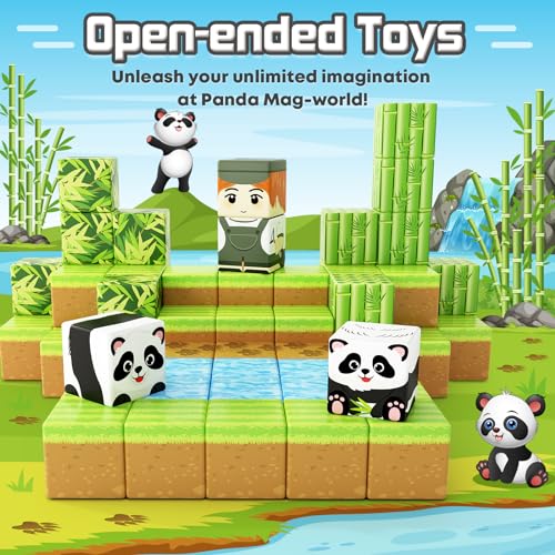 Magnetic Blocks-Build Mine Magnet World Panda Edition, Magnetic Tiles Building Blocks for Boys & Girls Age 3-5 4-8 5-7, Kids STEM Sensory Learning Outdoor Toys for 3+ Years Old Girls Boys Gifts