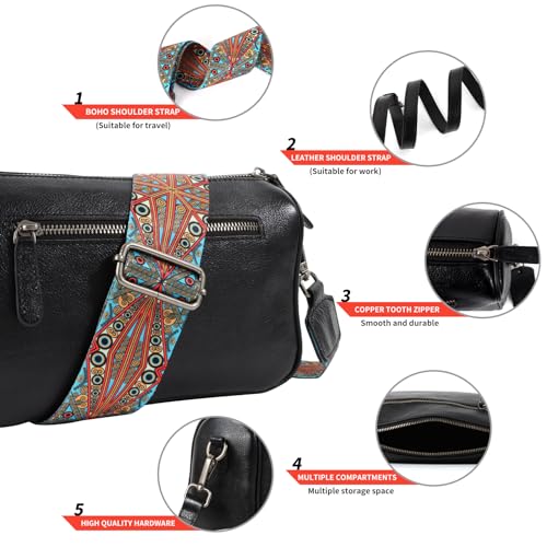 Dksongr Italian Genuine Leather Crossbody bags for Women Small Leather Purses Shoulder Crossbody Handbags with Wide Strap