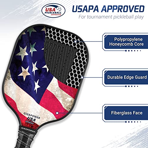 GIGAPOWER Pickleball Paddles | USAPA Approved | Graphite Carbon Face with Polypropylene Honeycomb Core | Lightweight Pickleball Paddle with Protective Cover, Blue