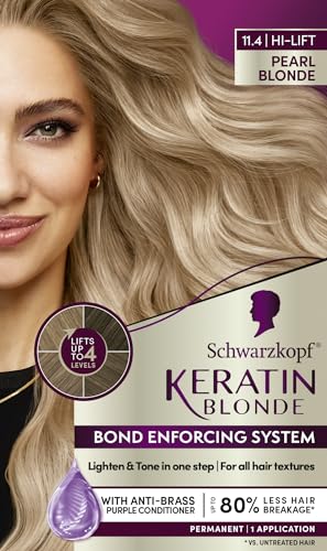 Schwarzkopf Keratin Blonde Hair Dye Pearl Blonde 11.4, Hi-Lift Permanent Color, 1 Application - Hair Color Enriched with Keratin, Lightens up to 4 Levels and Protects Hair from Breakage*