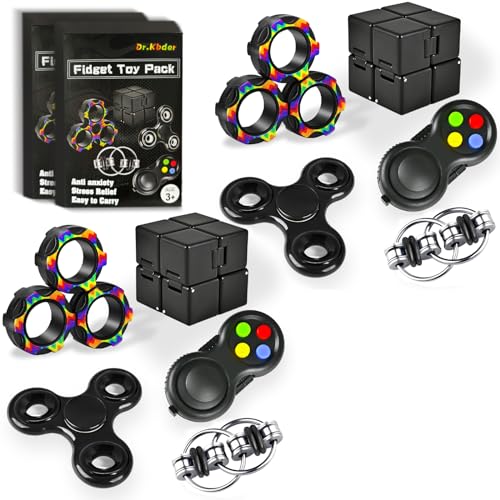 Dr.Kbder Fidget Toys Adults Set 2Pcs, Easter Basket Stuffers for Kids Teen Autism Sensory Toys Pack with Figette Cube Figits Ring Classroom ADHD Stress Relief Toys, Cool Gadget Desk Spinner Toy…
