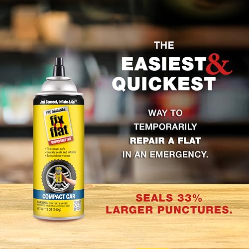 Fix-A-Flat S60410 Aerosol Emergency Flat Tire Repair and Inflator, for Compact Tires, Eco-Friendly Formula, Universal Fit for All Compact Cars, 12 oz. (Pack of 1)