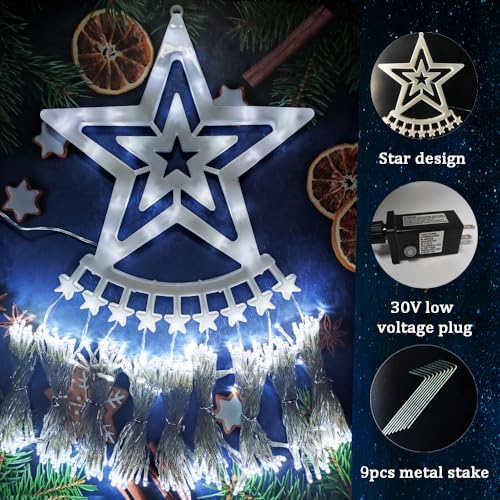 Christmas Lights Outdoor, Aokudoni 12.6ft 8-Lighting Modes Waterfall Lights for Christmas, Outdoor Christmas Decorations for Yard, Christmas Lights for Tree House Holiday Party, Warm White