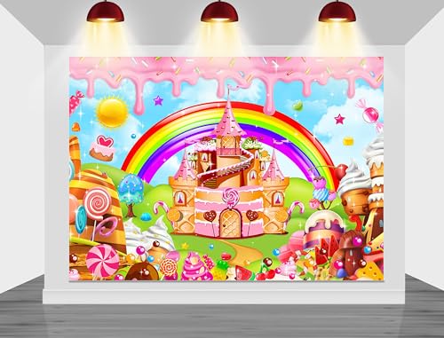 Mocsicka Candyland Backdrop Sweet Cartoon Rainbow for Kids Baby Shower Birthday Candyland Party Decorations Donut Candy Castle Ice Cream 1st Birthday Photography Background (Rainbow, 6x4ft(72"x48"))