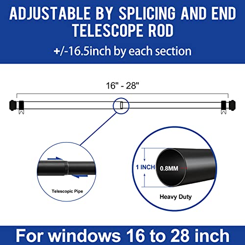 Zeerobee Curtain Rods for Windows 16 to 28, 1 Inch Black Curtain Rod Set, Heavy Duty Adjustable Drapery Rods, Modern Indoor/Outdoor Curtain Rod for Bedroom, Living Room, Patio, Farmhouse, 16"-28"