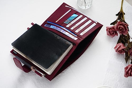 Moterm Leather Cover for Stalogy B6 - with Back Pocket, Pen Loop and Card Slots (Firm Pebbled-Beetroot, B6+)