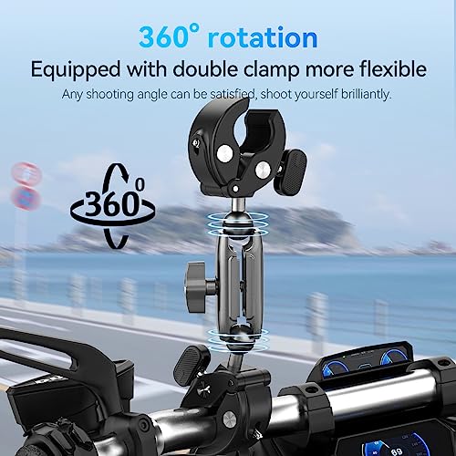 TELESIN° 360 Dual Ball Clamp Mount, Bike Bicycle Motorcycle Handlebar Stick Pole Mount Holder Accessories for GoPro 13 12 11 10 9 Insta360 X3 X4 Go3 Ace Pro DJI Action 4 Osmo Pocket 3