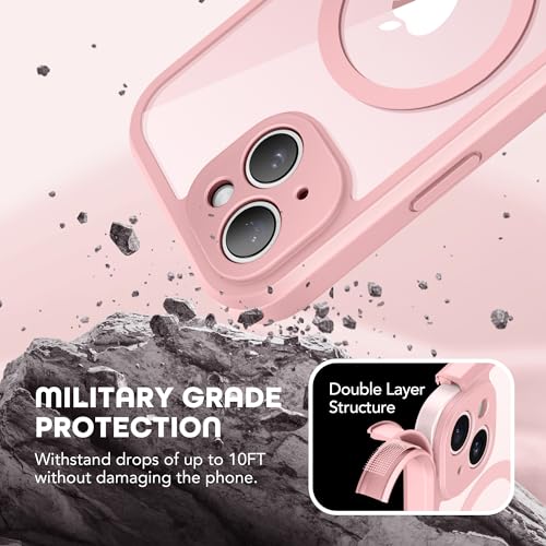 TIESZEN Magnetic for iPhone 15 Plus Case, [Dustproof Design] Compatible with Magsafe, Built-in Privacy Screen Protector & 9H Tempered Glass Screen Protector & Upgraded Camera Protection, Pink