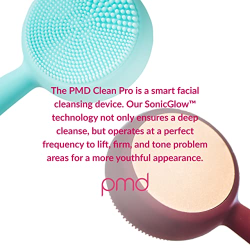 PMD Clean Pro - Smart Facial Cleansing Device with Silicone Brush & ActiveWarmth Anti-Aging Massager - Waterproof - SonicGlow Vibration Technology - Clear Pores & Blackheads - Lift, Firm, & Tone Skin