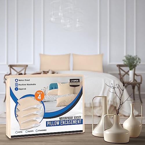 Utopia Bedding Waterproof Pillow Protector Zippered (4 Pack) King Sage – Bed Bug Proof Pillow Encasement 20 x 38 Inches