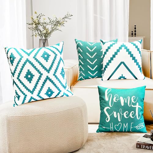 Decorative Throw Pillow Covers 18x18 Inch Orange Pillow Covers for Couch Sofa Living Room Bedroom car,Farmhouse Outdoor Throw Pillow Cover,Modern Geometric Linen Square Throw Pillow Case Set of 4