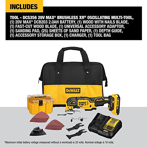 DEWALT 20V MAX XR Multi-Tool Kit, Oscillating Tool, 3-Speed, Quick Blade Change for Multi-Tool Needs, Cordless (DCS356D1)