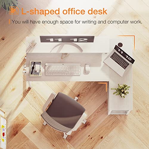 ODK Small L Shaped Desk, 48 inch Corner Desk with Reversible Storage Shelves, Computer Desk with Monitor Shelf and PC Stand for Home Office, Gaming Desk with Headphone Hooks, Black