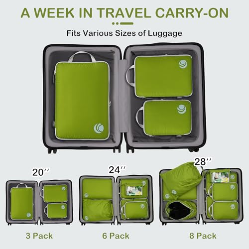 Cipway Compression Packing Cubes, Ultralight Luggage Organizer Bags, Travel Essentials for Carry on Suitcase (3 Piece,Green)