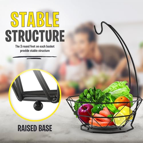 CuttleLab Fruit Basket with Banana Hanger, Fruit Bowl with Banana Holder, Fruit Bowl for Kitchen Counter used as Bread Basket, Vegetable Basket, Fruit Stand or Egg Holder with Banana Tree