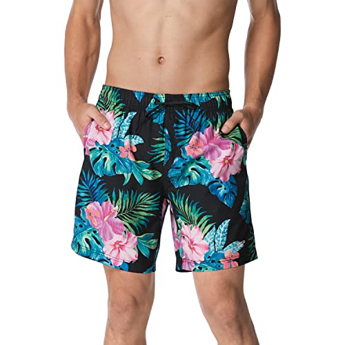 Speedo Men's Standard Swim Trunk Mid Length Redondo Floral, Philo Palm High Risk Red Small