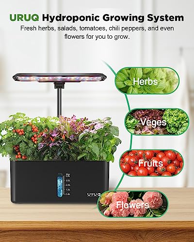 URUQ Hydroponics Growing System Garden: 8 Pods Indoor Herb Garden with Grow Light Plants Germination Kit Quiet Automatic Hydroponic Height Adjustable - Gardening Gifts for Women Kitchen Black