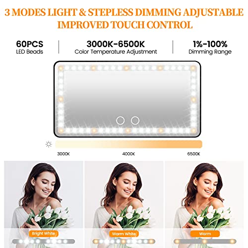 Car Sun Visor Vanity Mirror: Rechargeable Led Makeup Mirror with 3 Light Modes & Dimmable Touch Screen - Car Mirror Accessories for Women Girl (2 Pack)