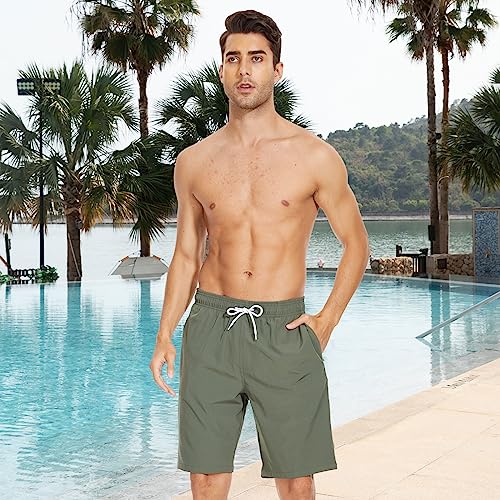 Arcweg Mens Swim Trunks with Compression Liner 9" Inseam Quick Dry Beach Shorts with Pockets Swim Shorts