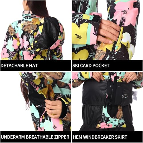IMPHUT Women's Ski Jackets and Pants Snowboarding Snowsuit Coat Warm Hooded Waterproof Windproof Insulated Red Blue XS