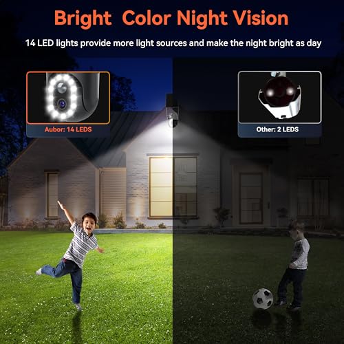 AUBOR 5MP Security Camera Outdoor Wireless, Solar Powered Security Camera, Home Security Camera with 3K Color Night Vision, Spotlight Alarm, PIR Detection, 2-Way Talk, 2.4G WiFi Camera-Grey