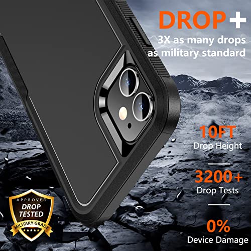 SPIDERCASE Shockproof for iPhone 11 Case,[10 FT Military Grade Drop Protection],with 2 pcs[Tempered Glass Screen Protector+Camera Lens Protector] Heavy Duty Full-Body Protective Phone Case, Black