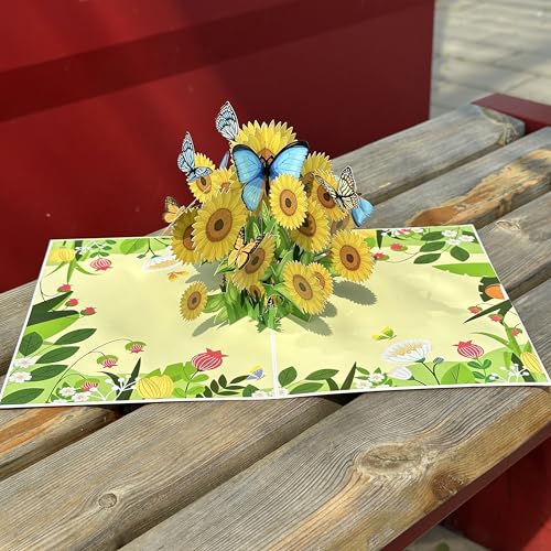 yaartz 3D Butterfly Pop Up Card Sunflower for Mother Wife Daughter Sister Grandmother Aunt, All Occasion/Mother's day/Birthday/Anniversary/Thank You