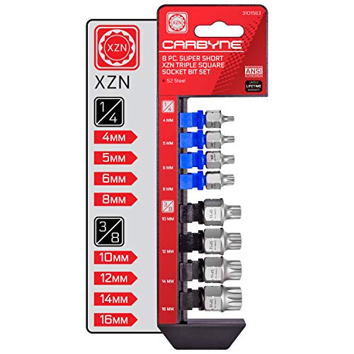 CARBYNE 8-Piece XZN Triple Square Super Short Low Profile Bit Socket Set - 12 Point | 4mm to 16mm, Dual-Drive: Internal Square Drive & External Hex Drive • From a Family-Run Tool Company in the U.S.