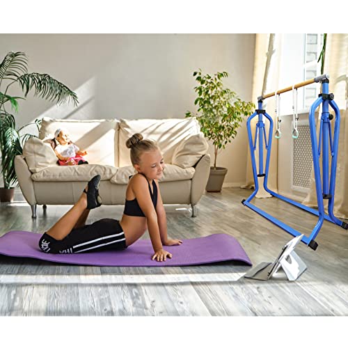 GLANT Gymnastics Bar for Kids with Rings Set, 7 Heights Adjustable Easy Folding Gymnastic Training Bar Kids Monkey Horizontal Bars - Max Load 300LBS (Blue)