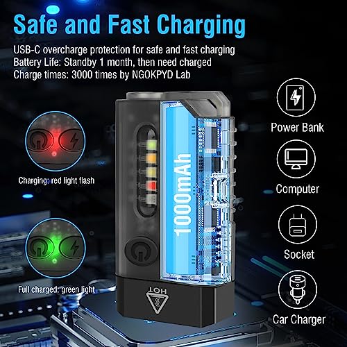 NGOKPYD V10 Small LED Rechargeable Flashlights with 365nm UV Black Light,Brightest 1000LM 14 Modes Mini Pocket EDC Powerful Keychain Flashlight Gift for Gentleman(Black Transparent)