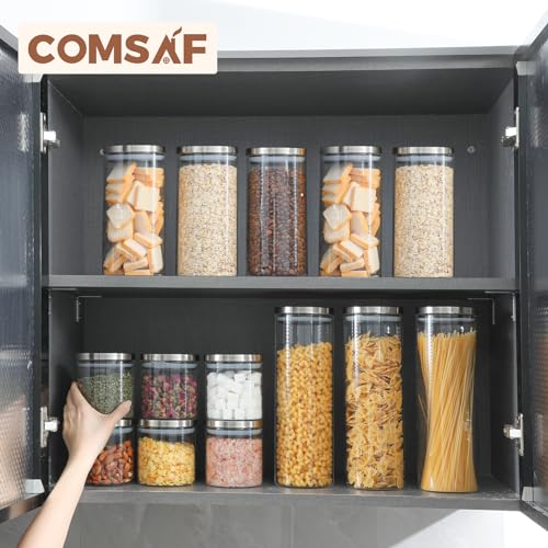 ComSaf Glass Food Storage Containers with Stainless Lids, Clear Glass Jar with Lid set of 6, Small Glass Containers with Lids, 20 OZ Glass Storage Jars for Spice, Sugar, Tea, Kitchen Canister Set