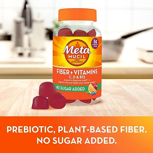 Metamucil Fiber Gummies for Adults, No Sugar Added Orange Flavor, 5g Plant Based Prebiotic Fiber Supplement Blend, 72 Count