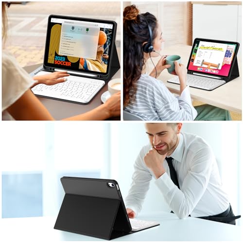 JKSML New iPad Air 11 inch M2 Case with Keyboard, 10.9 inch iPad Air 5th/4th Generation Case with Pencil Holder and Detachable Wireless Bluetooth Keyboard (Quick Connection), Auto Wake/Sleep, Black