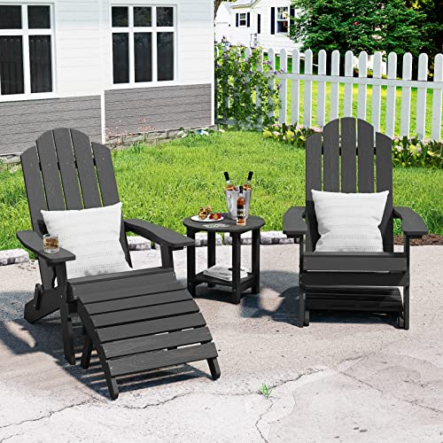 MXIMU Folding Adirondack Ottoman, Plastic Adirondack Footstool, Premium All Weather Ottoman for Adirondack Chairs, Wide Use in Backyard, Garden, Lawn, Porch, Poolside (Black)