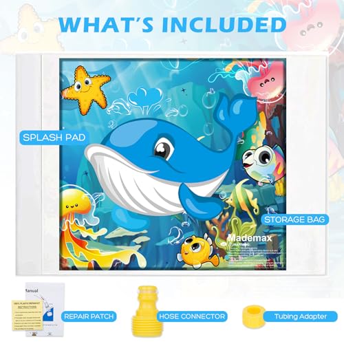 Mademax Upgraded 67" Splash Pad, Sprinkler & Splash Play Mat, Inflatable Summer Outdoor Sprinkler Pad Water Toys Fun for Children, Infants, Toddlers, Boys, Girls and Kids