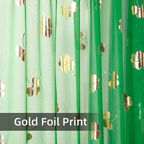 youleyar St. Patrick's Day Sheer Curtains, Clover Gold Foil Print Voile Sheer Curtains 2 Panels, Rod Pocket Window Treatment for Living Room Bedroom Dining Room (Clover,52 W x 96 L)