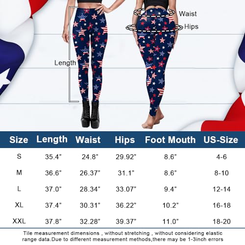 Eciodci Women's American Flag Leggings USA 4th of July Patriotic High Waisted Soft Stretchy Yoga Pants