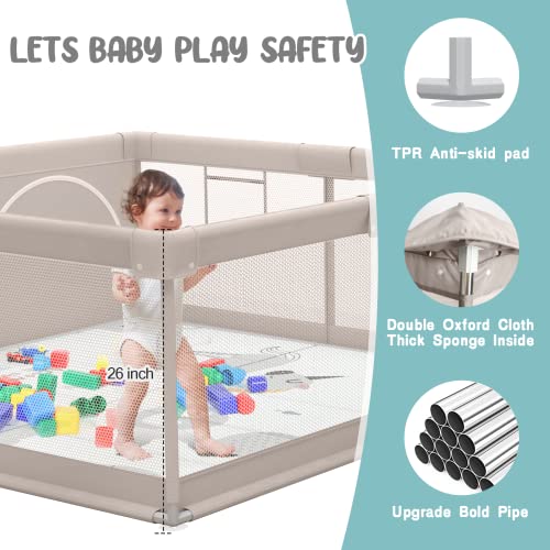 Baby Playpen,Playpen, Playpen for Babies and Toddlers, Play Pen for Kids, Play Pens for Babies and Toddlers for Apartment (47 * 47 inch Grey with mat)