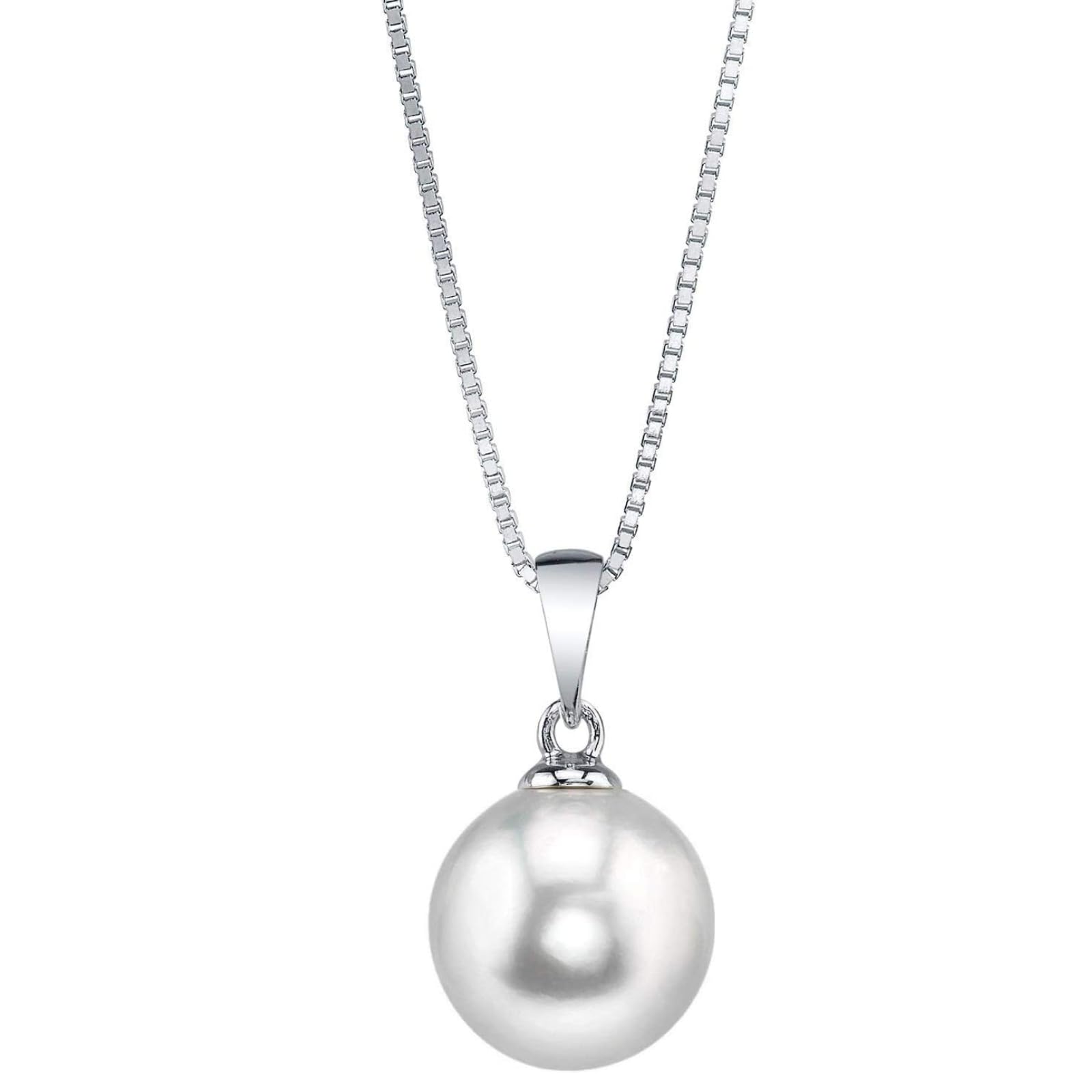 The Pearl Source 8mm White Freshwater Pearl Pendant Sydney Necklace for Women - Cultured Pearl Necklace | Single Pearl Necklace for Women with 925 Sterling Silver Chain