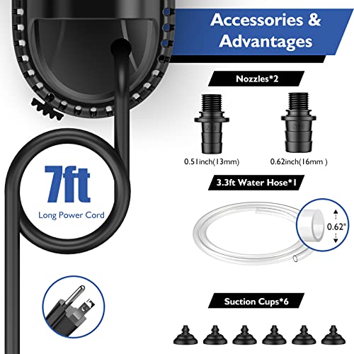 Aoumcom 200GPH Submersible Water Pump, 10W Water Fountain Pump, Aquarium Pump, 750L/H Water Pump with 7ft Power Cord for Garden Fountain, Water Table, Waterfall, Fish Tank, Pond, Hydroponics