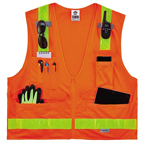 Ergodyne GloWear 8250ZHG Class-2 Hi-Gloss Surveyors Safety Vest, Orange, Small/Medium