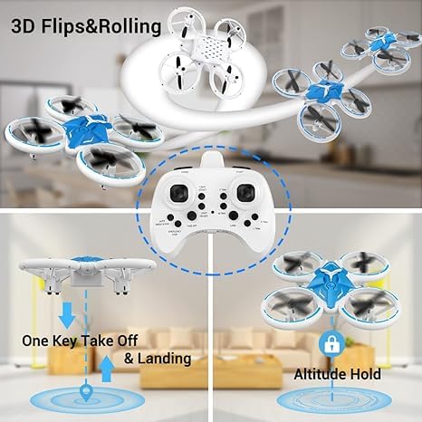 NXONE Drone with Altitude Hold, Headless Mode, 3D Flips, One Key Take Off/Landing, Kids Drone Toys Gifts, White Blue